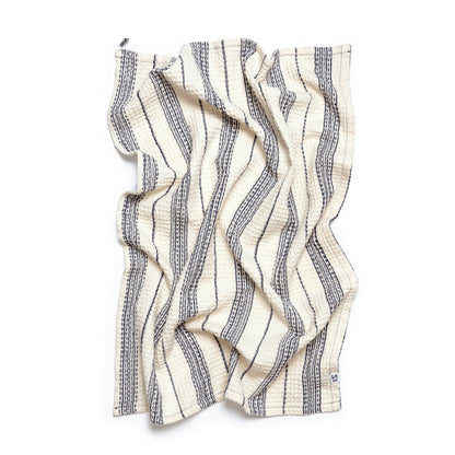Cotton Waffle Tea Towels Pack of 2 in Cobalt & Ivory Stripe