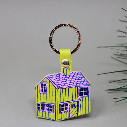 Log Cabin Leather Keyring