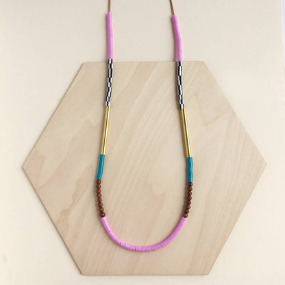 Colour Block Necklace in Teal & Grape