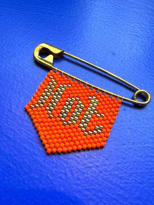 'Hot' Woven Bead Pin Brooch