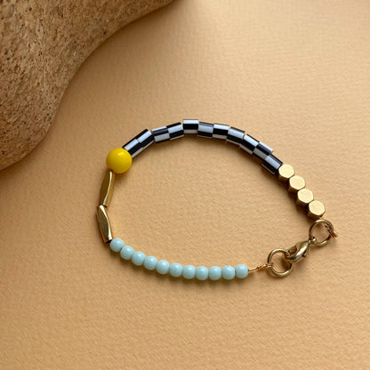 Hexagon Bracelet in Mint Green & Yellow