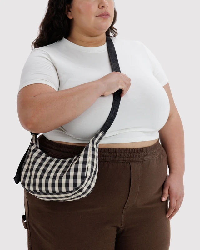 Baggu Small Nylon Crescent Bag in Black & Cream Gingham