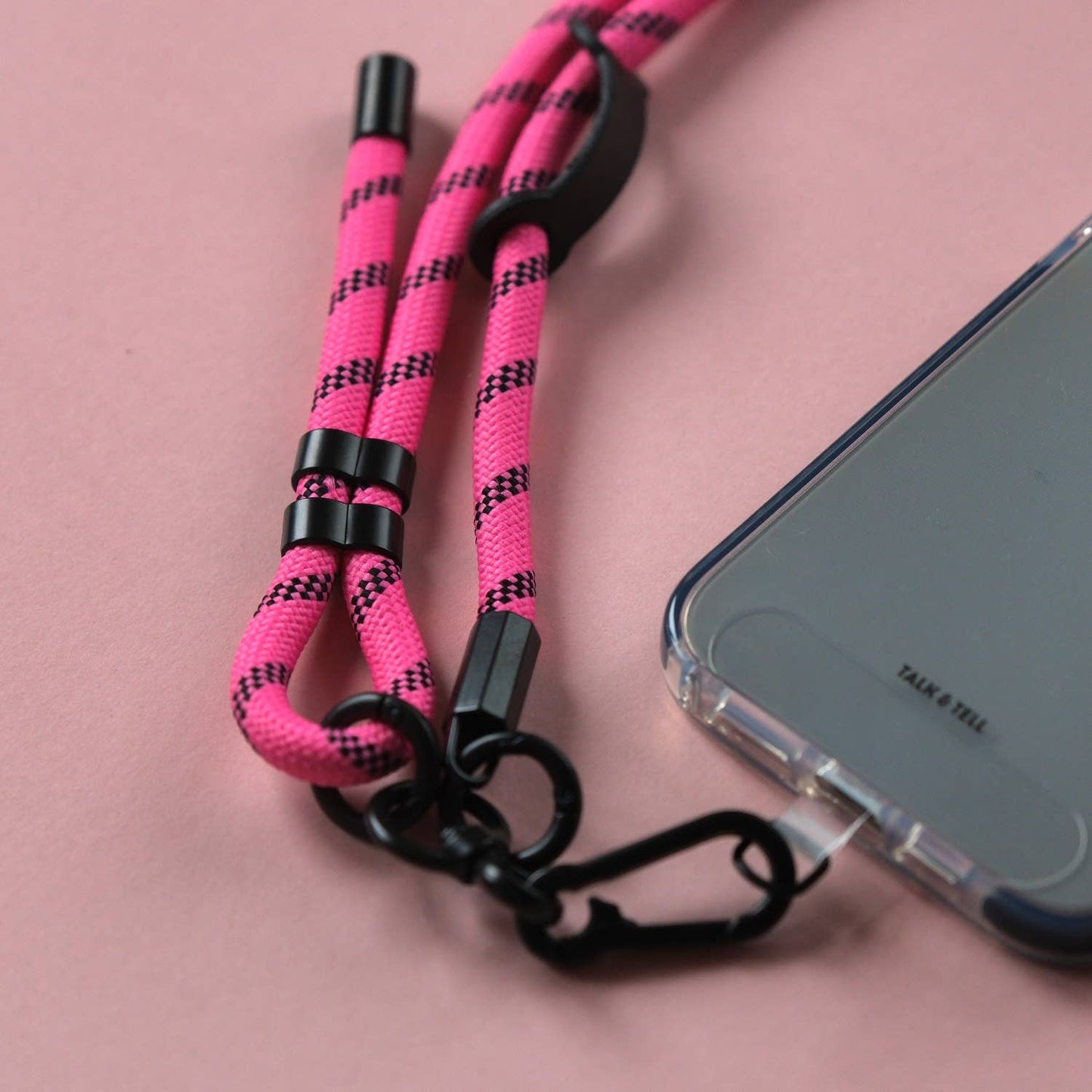 Crossbody Lanyard Phone Strap in Pink & Black