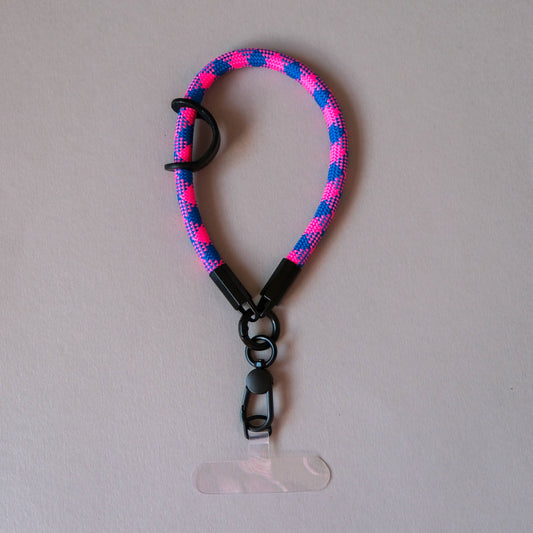 Wrist Phone Strap in Blue & Pink