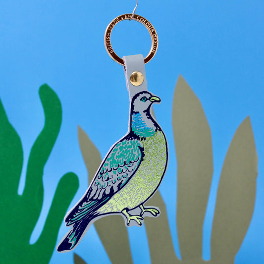 Feral Pigeon Leather Keyring in Lilac Grey