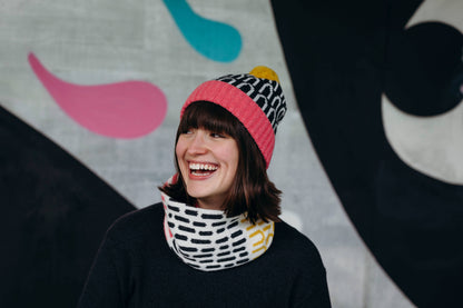 Lambswool Neck Warmer Snood in Pink and Yellow