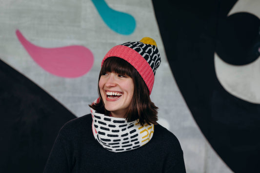 Lambswool Neck Warmer Snood in Pink and Yellow