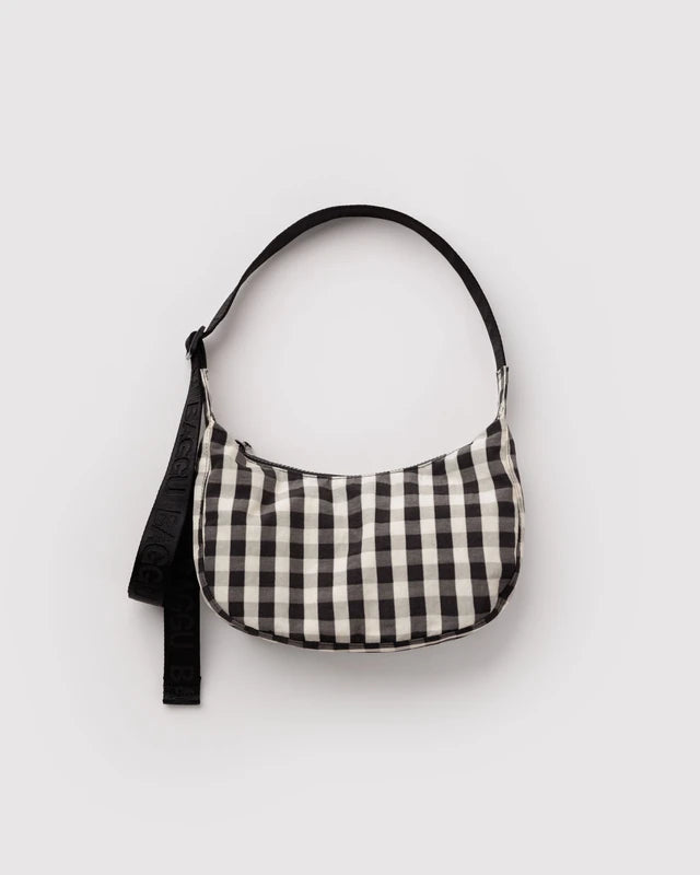 Baggu Small Nylon Crescent Bag in Black & Cream Gingham