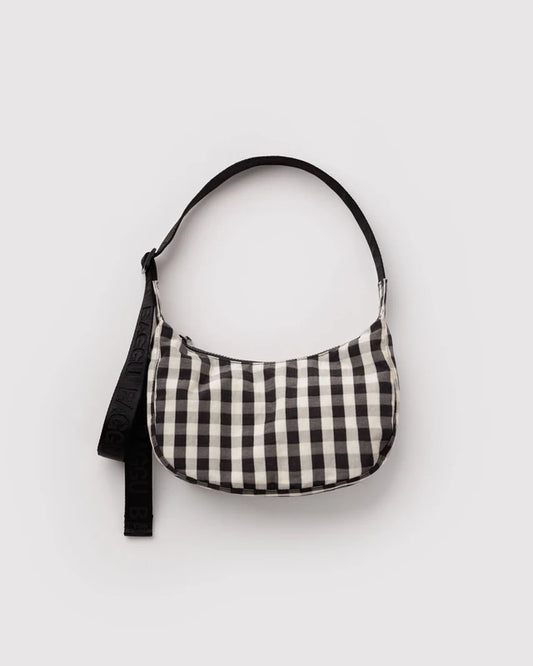 Baggu Small Nylon Crescent Bag in Black & Cream Gingham