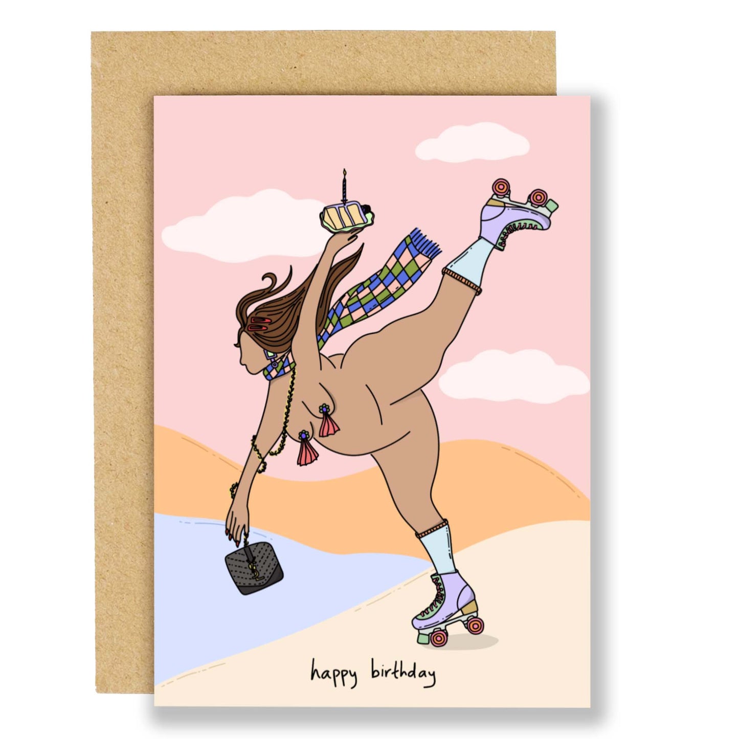 Skater Girl Brings Cake Birthday Card