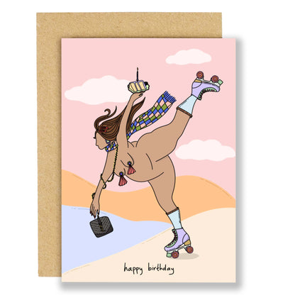 Skater Girl Brings Cake Birthday Card