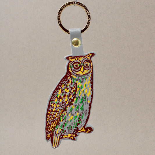 Nocturnal Owl Leather Keyring in Grey