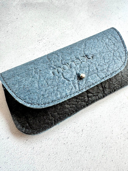 Piñatex Vegan Leather Eyewear Case in Black with Blue Flap