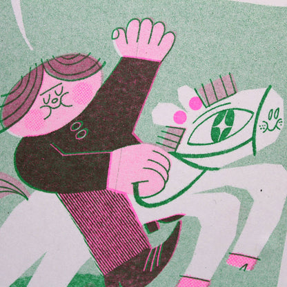 Horsey Riso Print Birthday Card