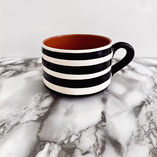 Black Stripe Flat Mug
