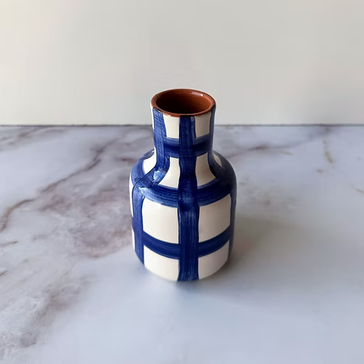 Blue Grid Mini Carafe Vase