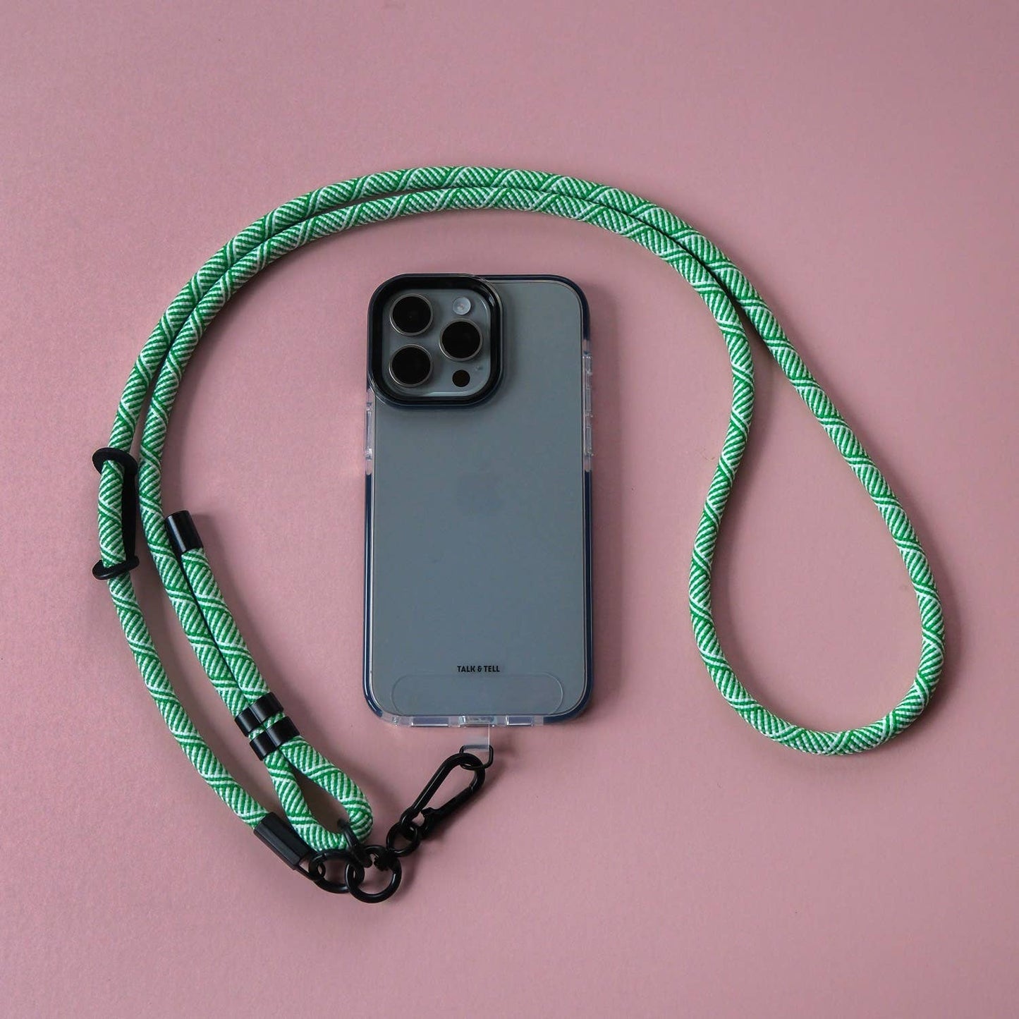Crossbody Lanyard Phone Strap in Green & White