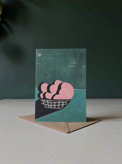 Bowl of Peaches Greetings Card