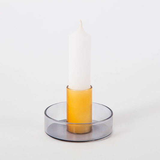 Duo Tone Glass Candle Holder in Smoke & Amber