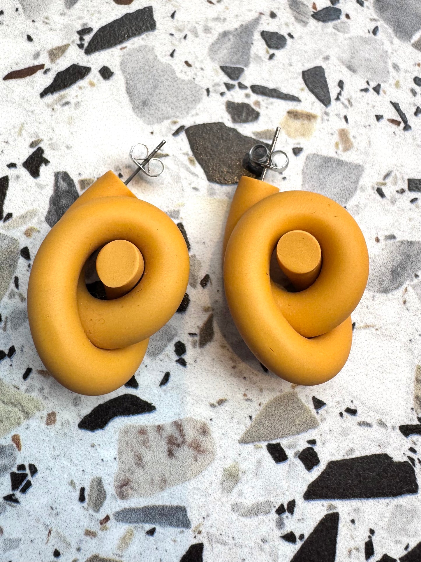 Knot Hoop Earrings in Mustard