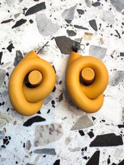 Knot Hoop Earrings in Mustard