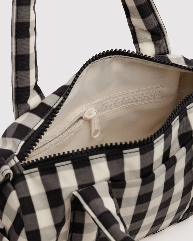 Baggu Small Nylon Duffle Bag in Black & Cream Gingham