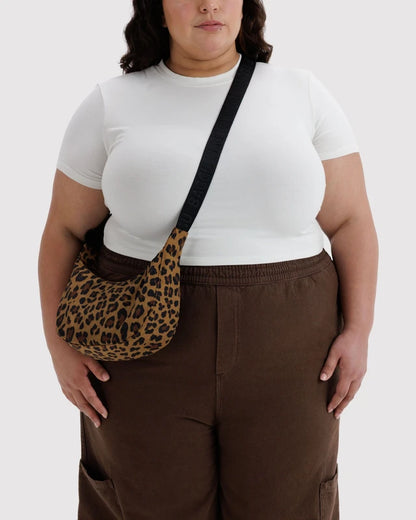 Baggu Small Nylon Crescent Bag in Leopard