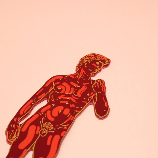 David Statue Leather Bookmark in Dark Red