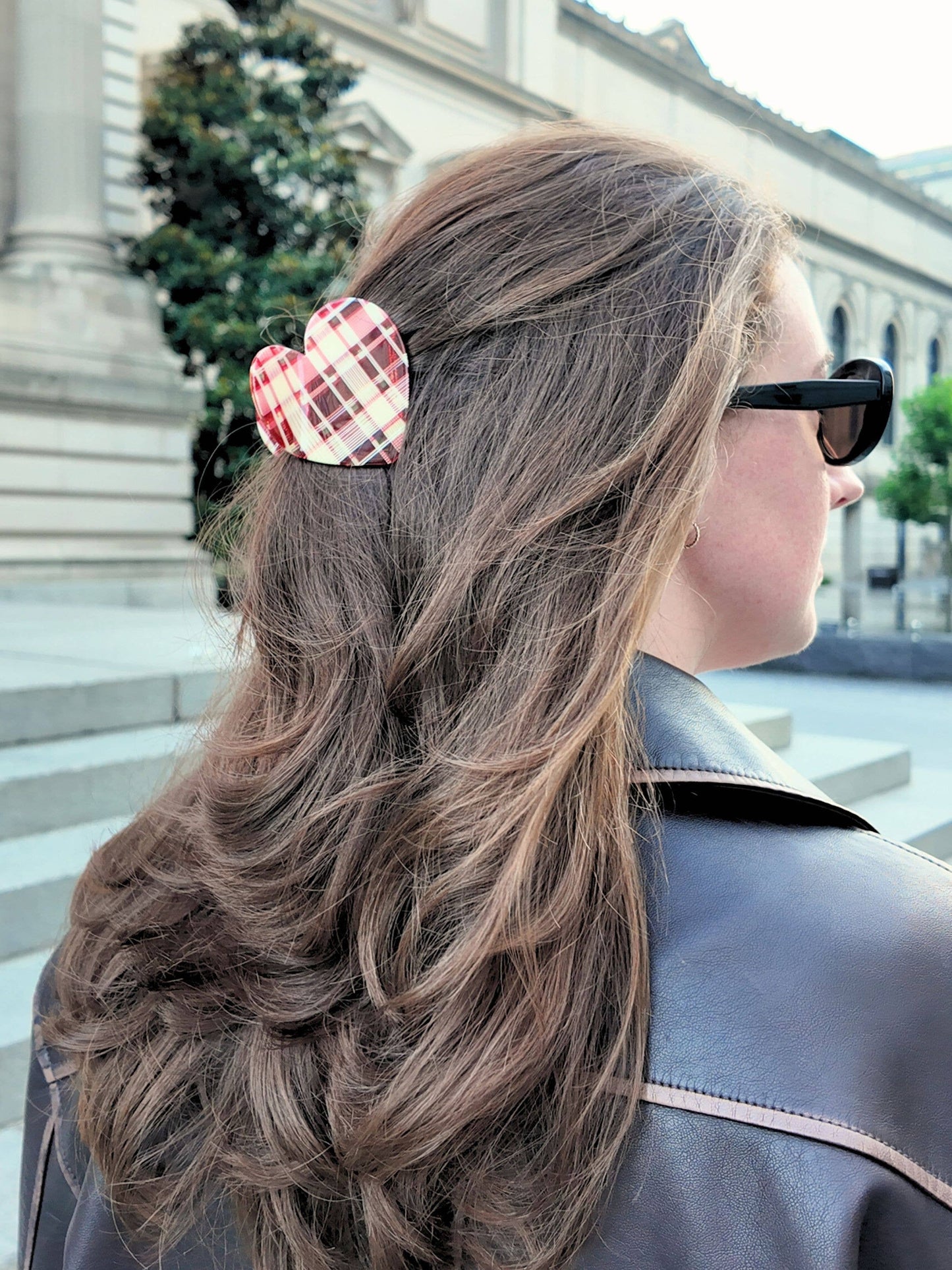 Red Plaid Heart Hair Claw Clip