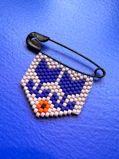 Double Folk Flower Woven Bead Pin Brooch