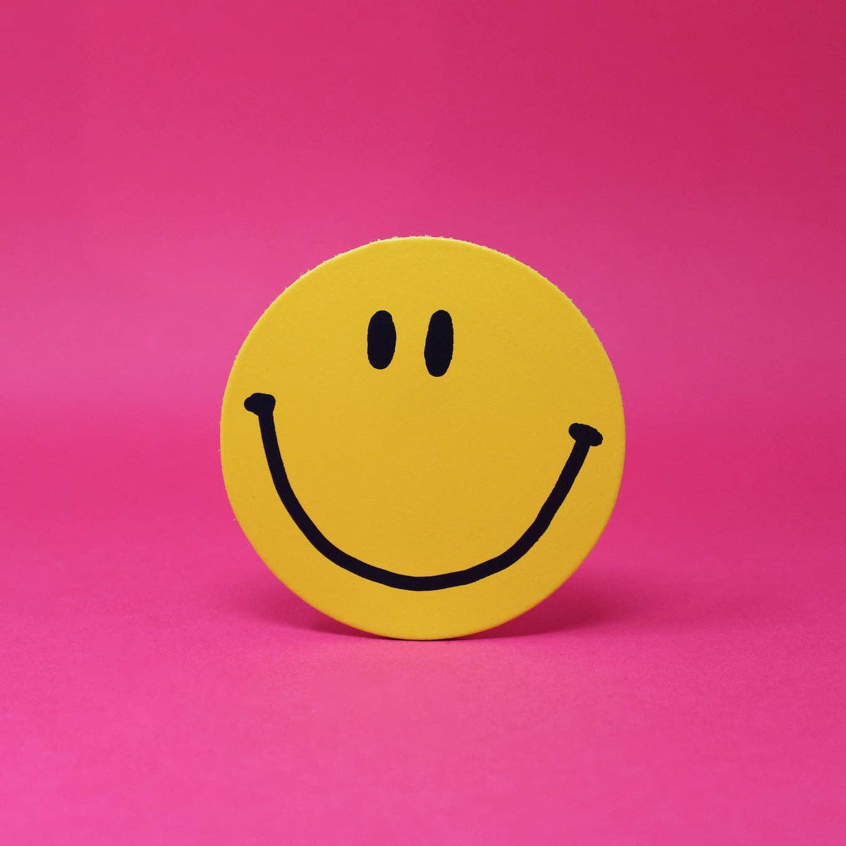 Smiley Face Leather Coaster in Yellow