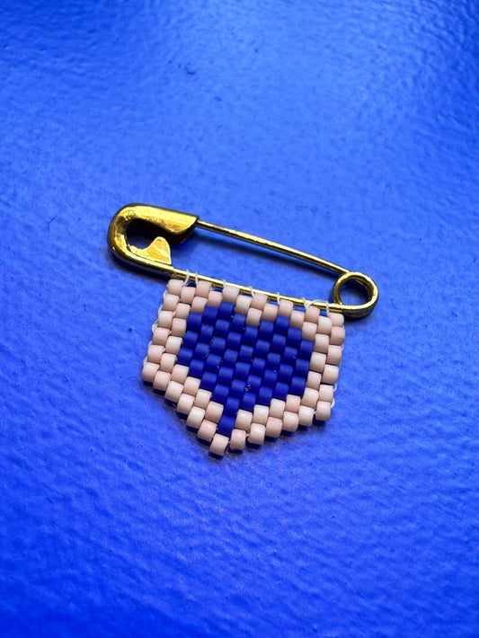 Blue Heart Woven Bead Pin Brooch