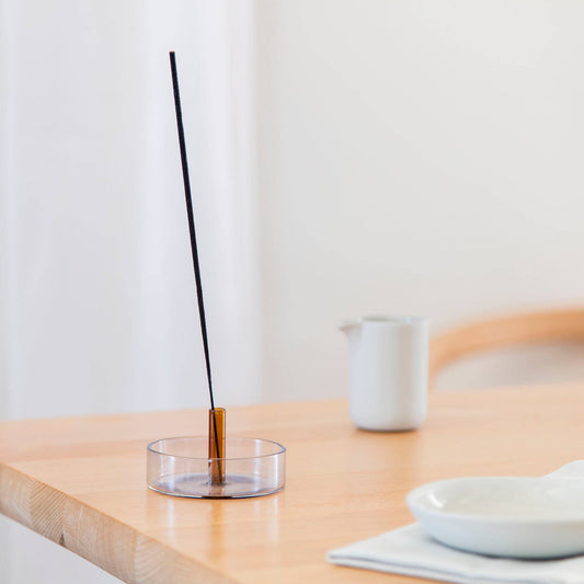 Duo Tone Glass Incense Holder in Smoke & Amber