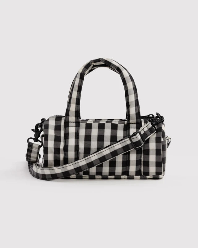 Baggu Small Nylon Duffle Bag in Black & Cream Gingham