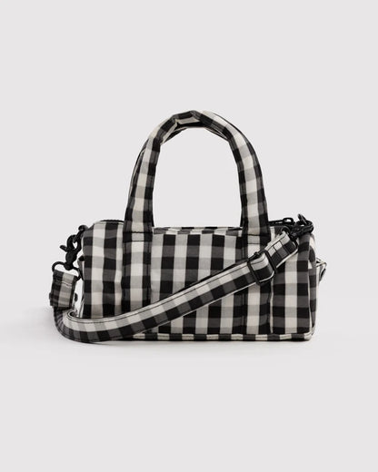 Baggu Small Nylon Duffle Bag in Black & Cream Gingham