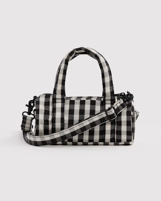 Baggu Small Nylon Duffle Bag in Black & Cream Gingham