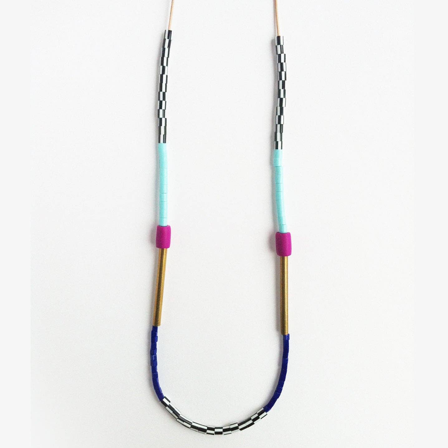 Colour Block Necklace in Fuchsia Pink & Turquoise