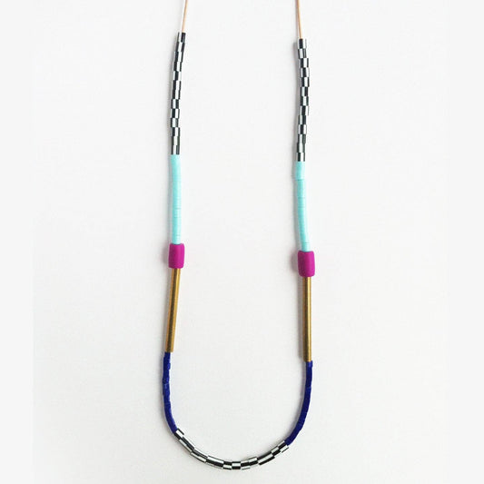 Colour Block Necklace in Fuchsia Pink & Turquoise