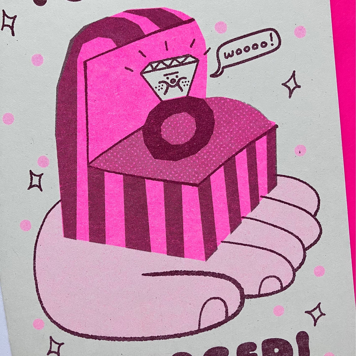 You Got Engaged! Riso Print Greetings Card  