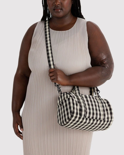 Baggu Nylon Duffle Bag in Black & Cream Gingham