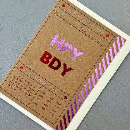 Birthday Ticket Foiled Greetings Card
