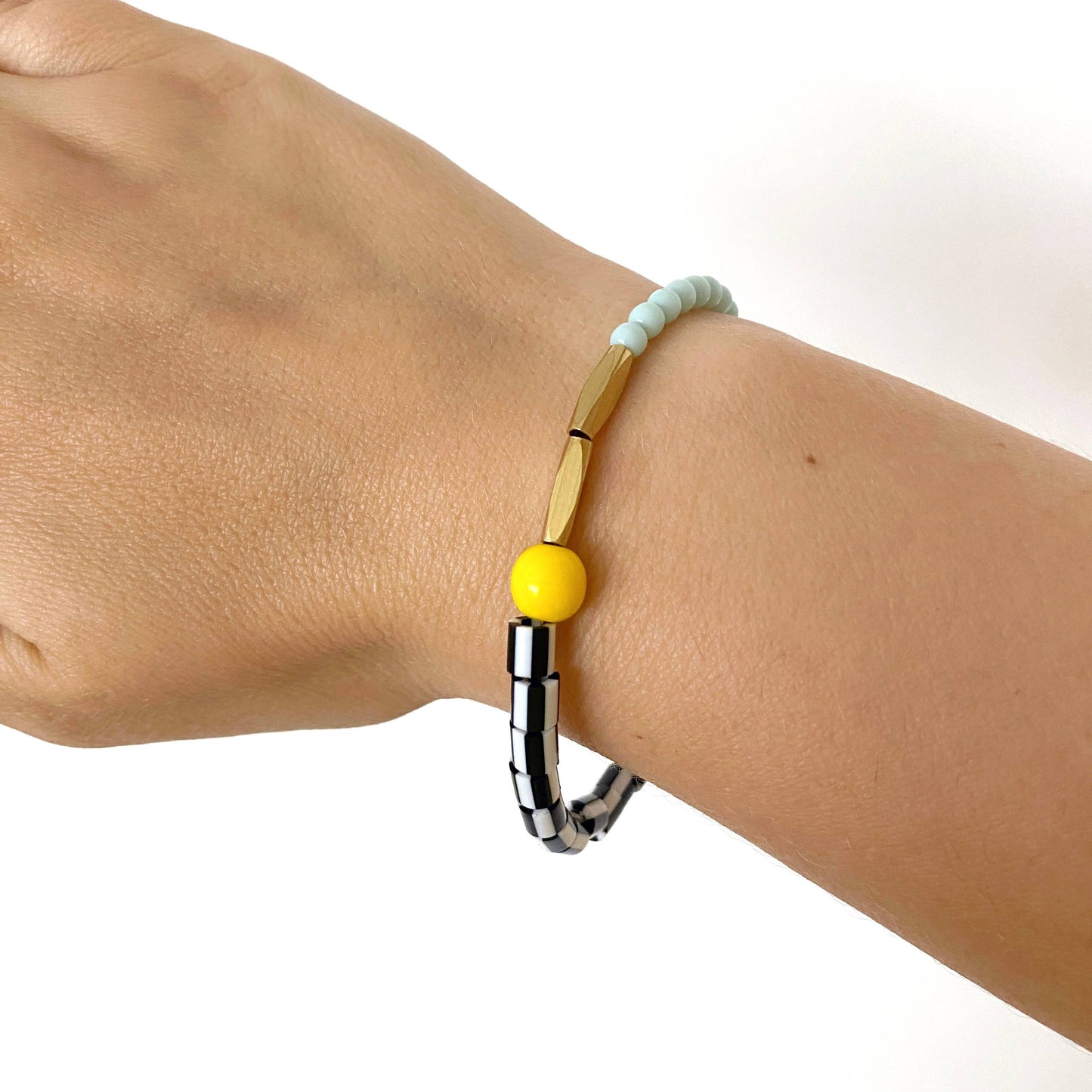 Hexagon Bracelet in Mint Green & Yellow