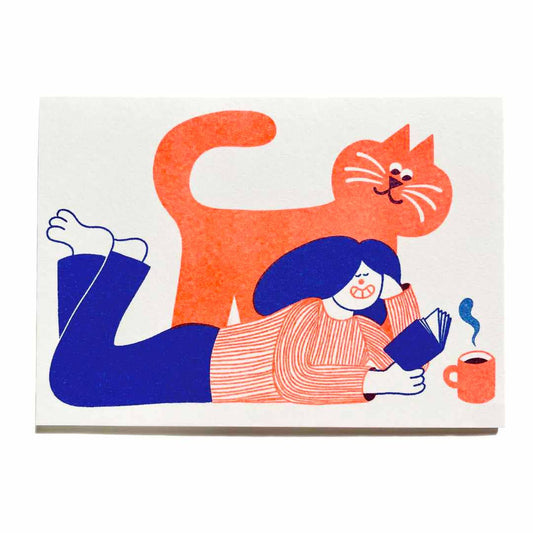 Reading Cat Greetings Card