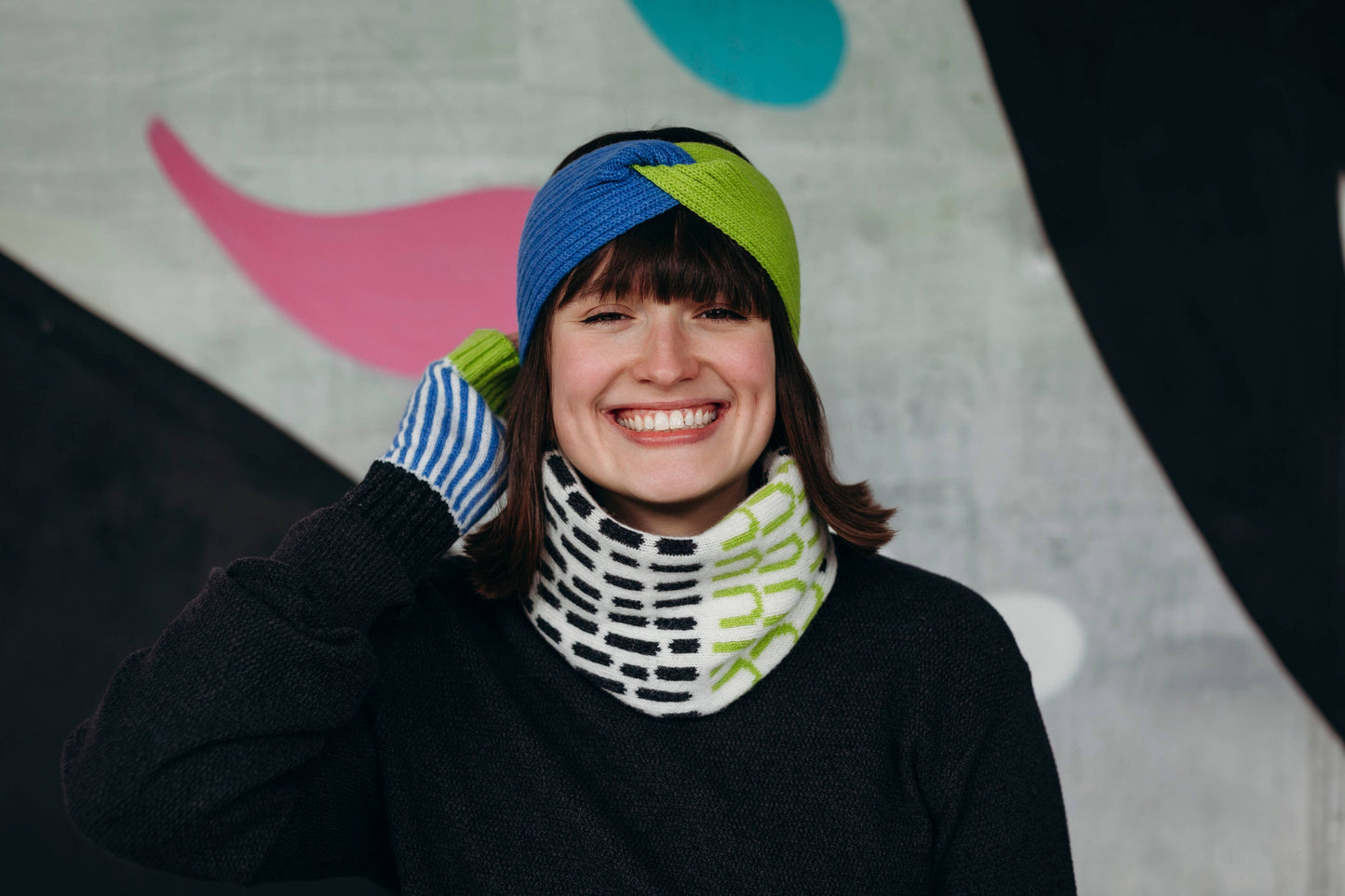 Lambswool Neck Warmer Snood in Green and Blue