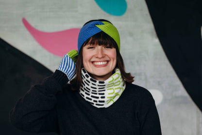 Lambswool Neck Warmer Snood in Green and Blue