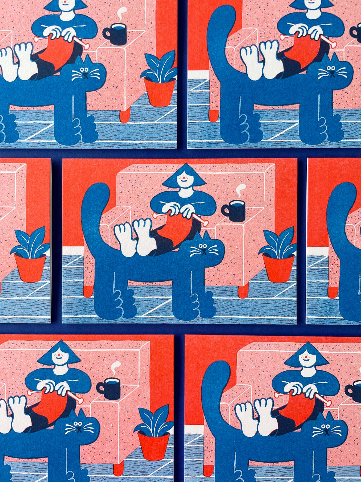 Knitting with Cat Greetings Card