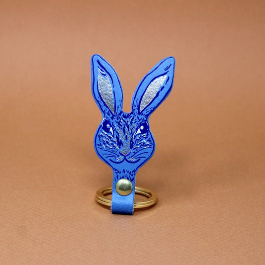Bunny Leather Keyring in Cornflower Blue