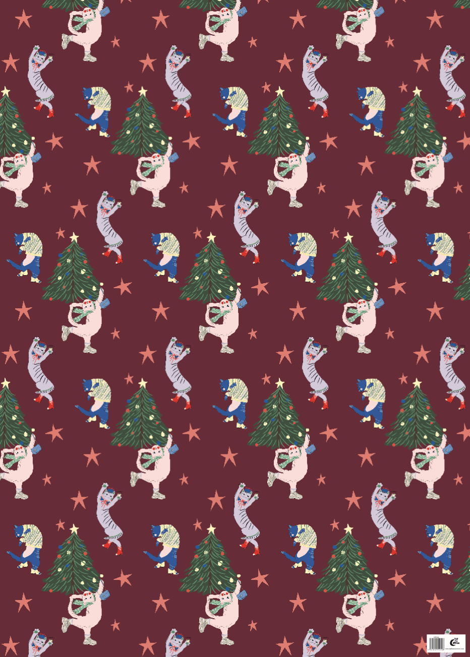 Rocking Around Cats Christmas Gift Wrap Sheet