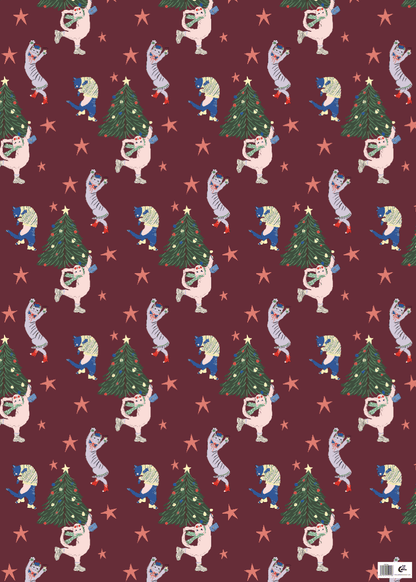 Rocking Around Cats Christmas Gift Wrap Sheet