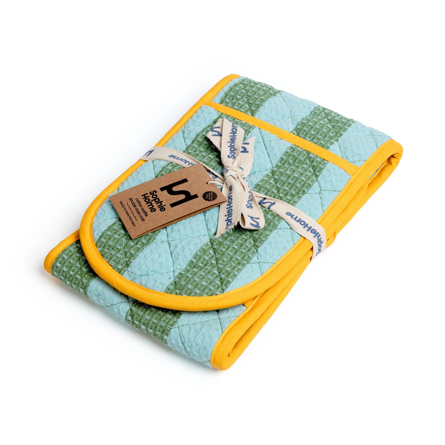 Cotton Double Oven Glove in Green & Blue Stripe